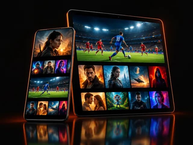 Phone and tablet showing live football and series