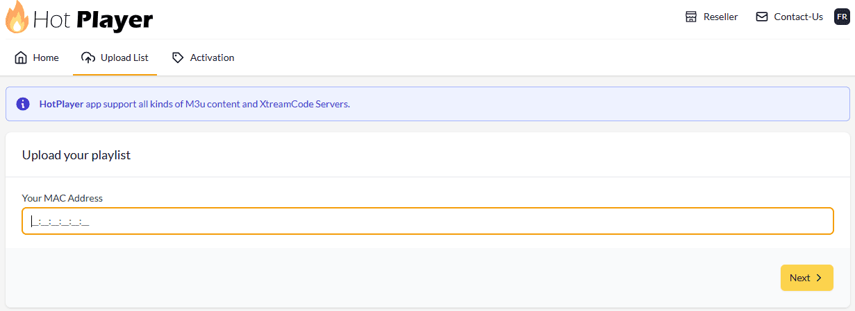 Hot Player — the MAC address on screen