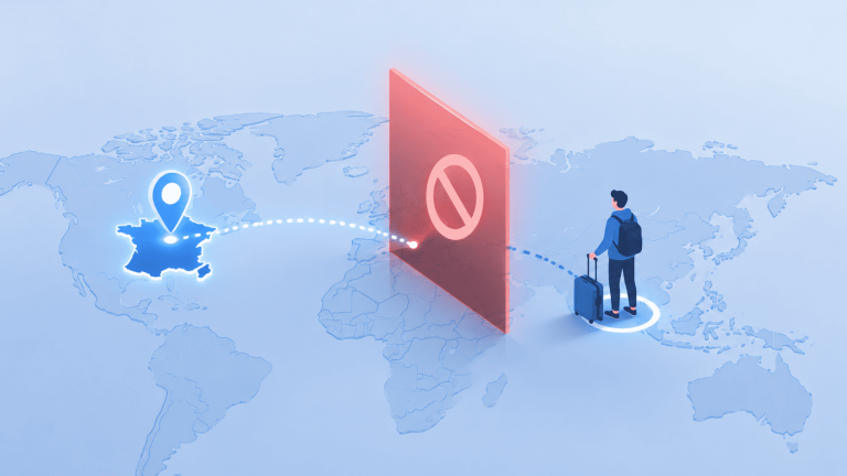 Illustration of geo-blocking preventing access to national TV channels from abroad