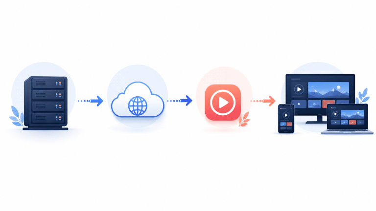 Diagram showing how IPTV streams from server through the internet to your devices