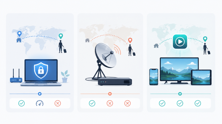 Comparison of VPN, home TV box, and IPTV for watching home country television abroad